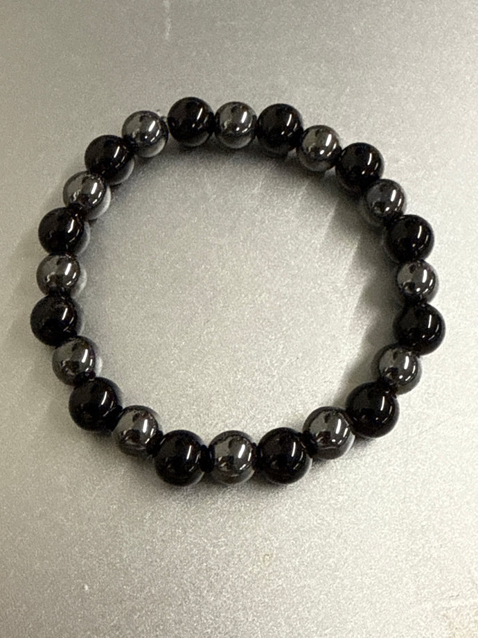 Black Obsidian and Hematite Bracelet