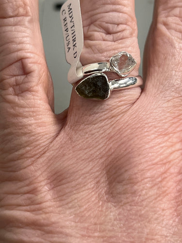 Moldavite and Herkamir Ring (Size 9)