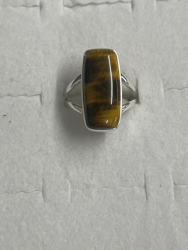 Golden Tiger Eye Sterling Silver Ring (Size 9)