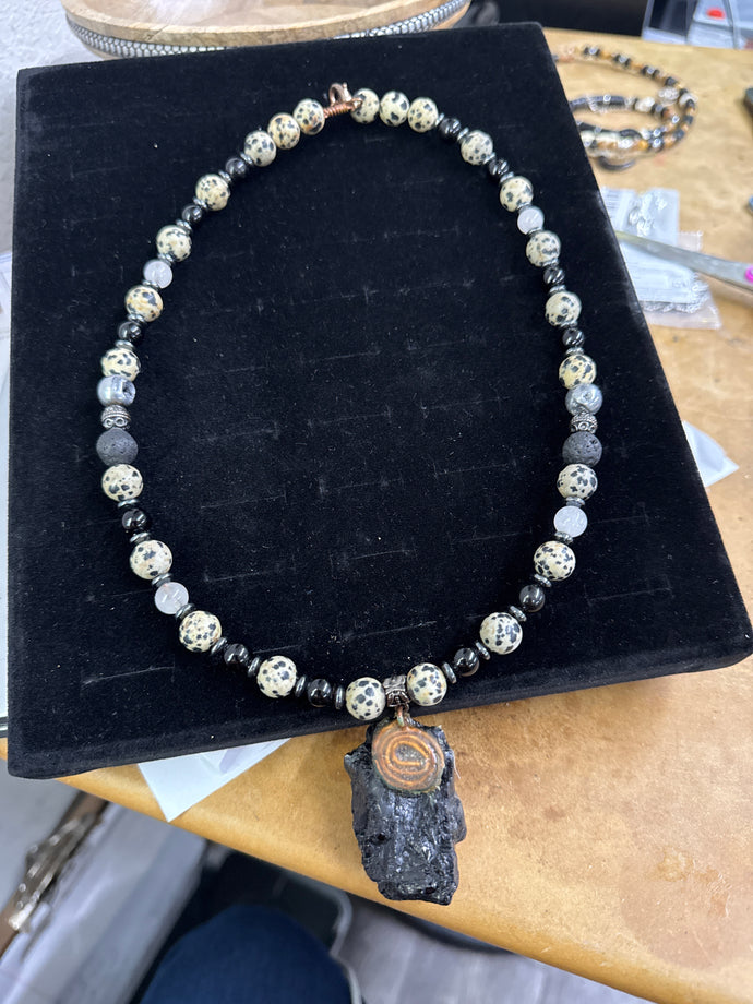 Dalmatian Jasper and Lava Stone Necklace