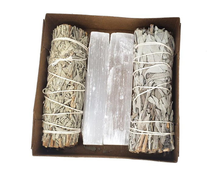 Cleansing Kit - White Sage, Selenite Sticks, Blue Sage 4