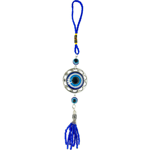 Glass Evil Eye Talisman - Puffed Evil Eye w/ Beaded Tassel