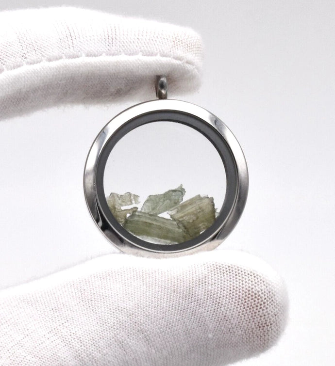 Moldavite Floating Locket Pendant - Stainless Steel