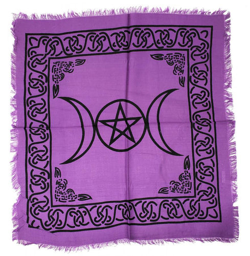 Triple Moon Pentagram  Altar Cloth with fringe
