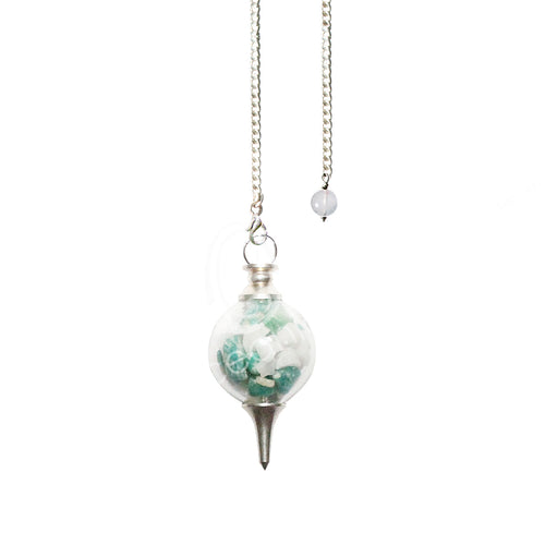 Glass Ball Balance White Agate and Amazonite Chips Pendulum