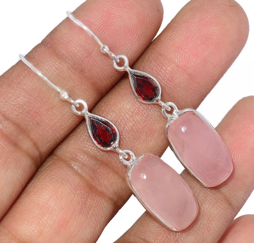 S/S Rose Quartz and  Garnet Earrings