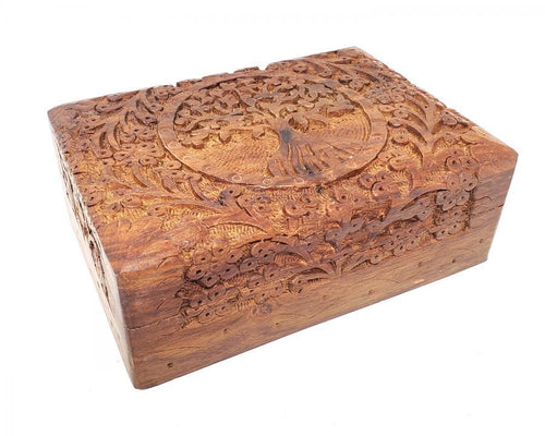 Tree of Life Carved Wood Box 5x7