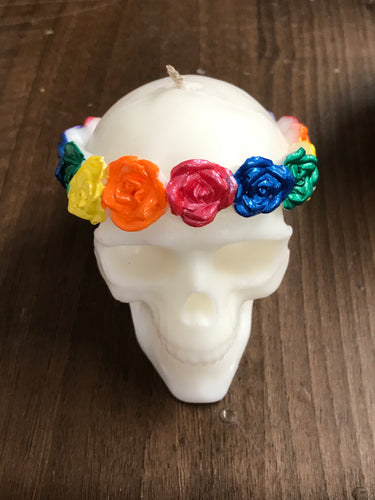 Skull W/Crown of Roses Candle