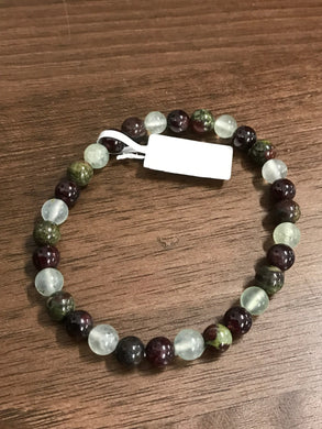 6mm Dragon Blood Jasper, Garnet, Prehnite Bracelet